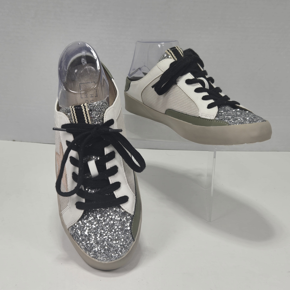 ShuShop Shu Shop Women's Polly Slide Sneakers in White and Silver Glitter Size 9